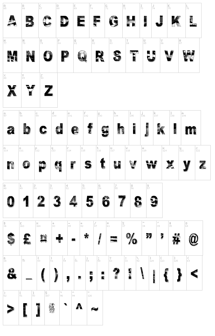 Razterhunch font map